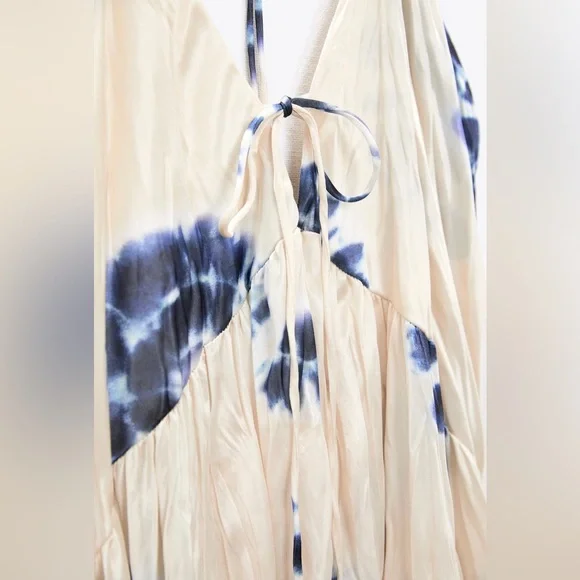 ZARA WRINKLE SATIN EFFECT MAXI LONG DRESS WHITE BLUE NWOT S - Picture 14 of 14